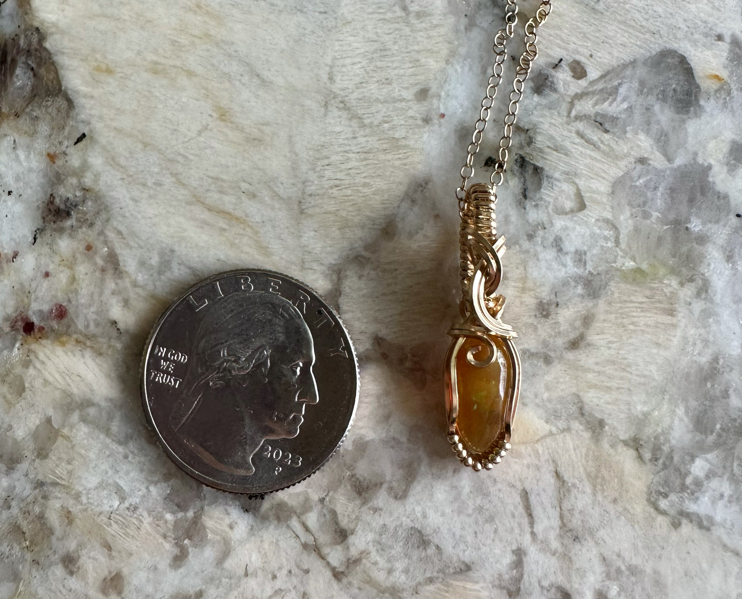 14k Goldfilled Wire-Wrapped Ethiopian Opal Pendant