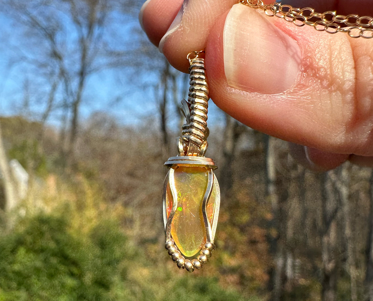 14k Goldfilled Wire-Wrapped Ethiopian Opal Pendant