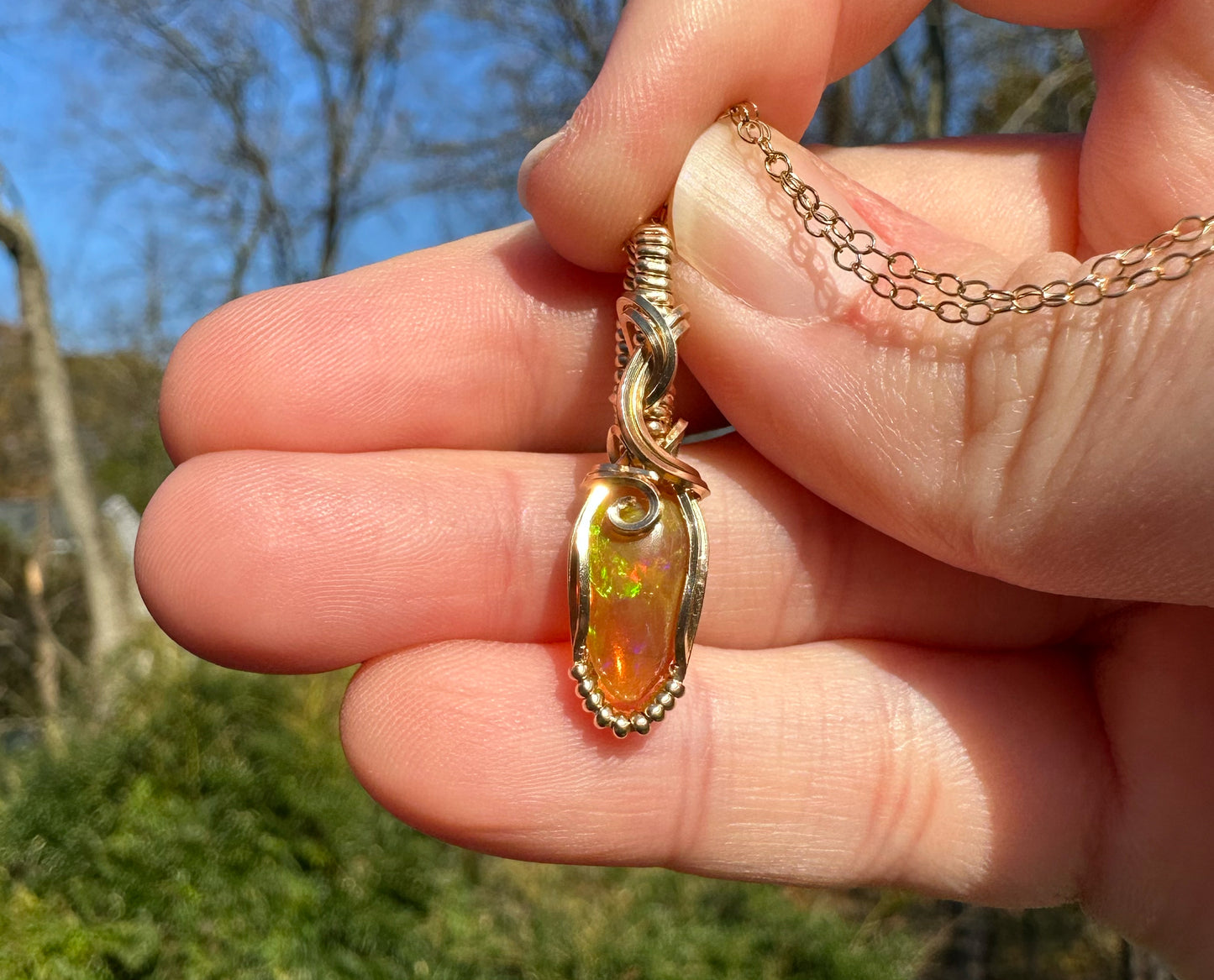 14k Goldfilled Wire-Wrapped Ethiopian Opal Pendant