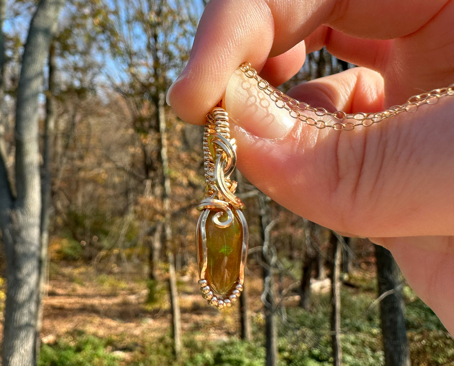 14k Goldfilled Wire-Wrapped Ethiopian Opal Pendant