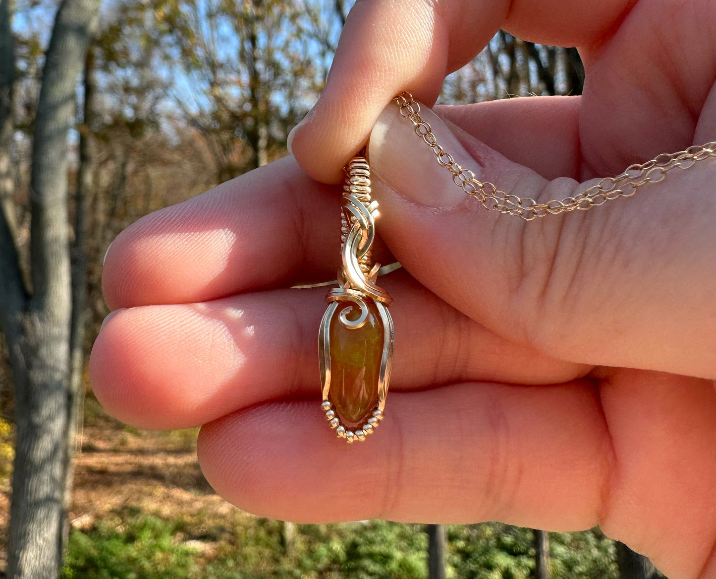 14k Goldfilled Wire-Wrapped Ethiopian Opal Pendant