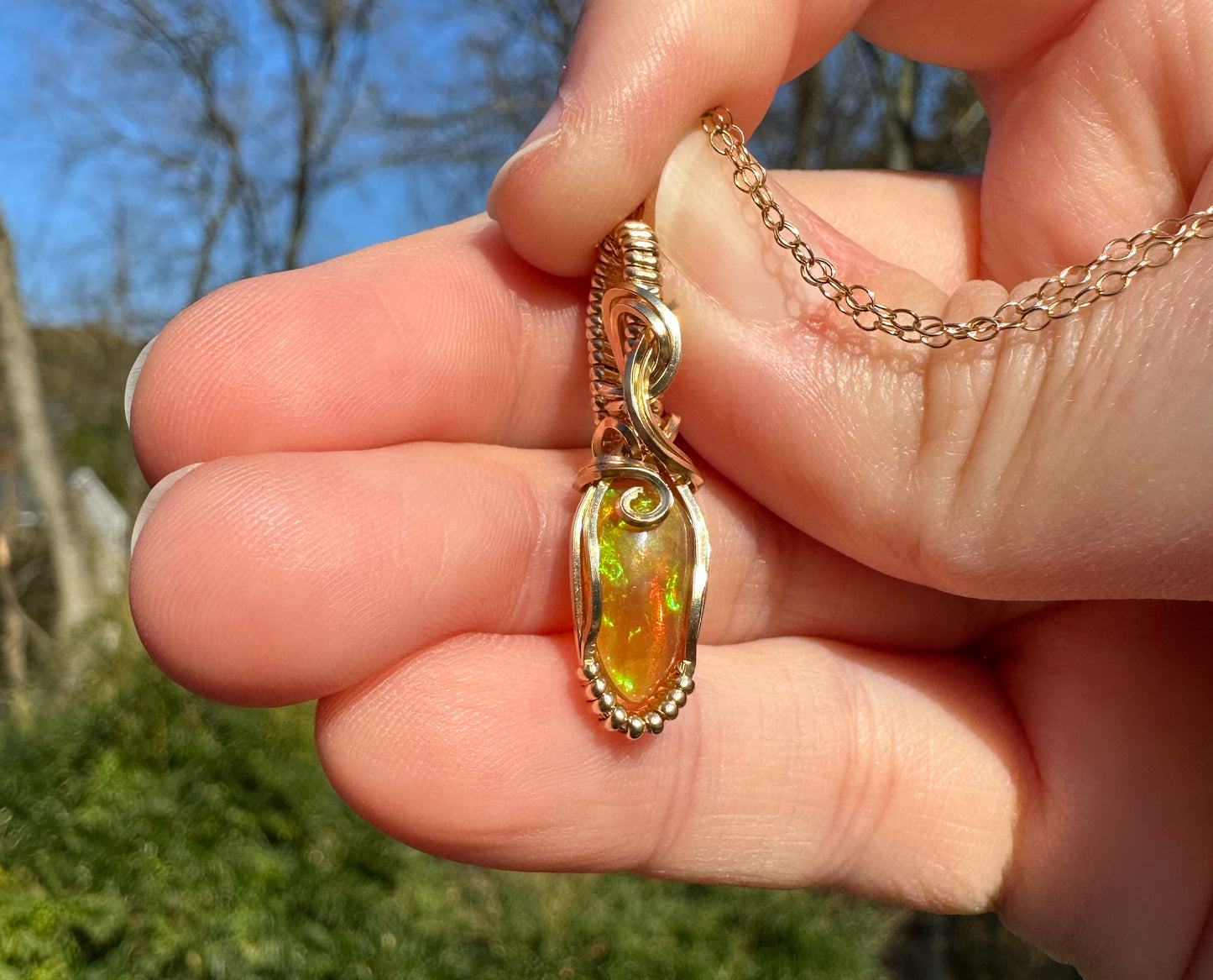 14k Goldfilled Wire-Wrapped Ethiopian Opal Pendant