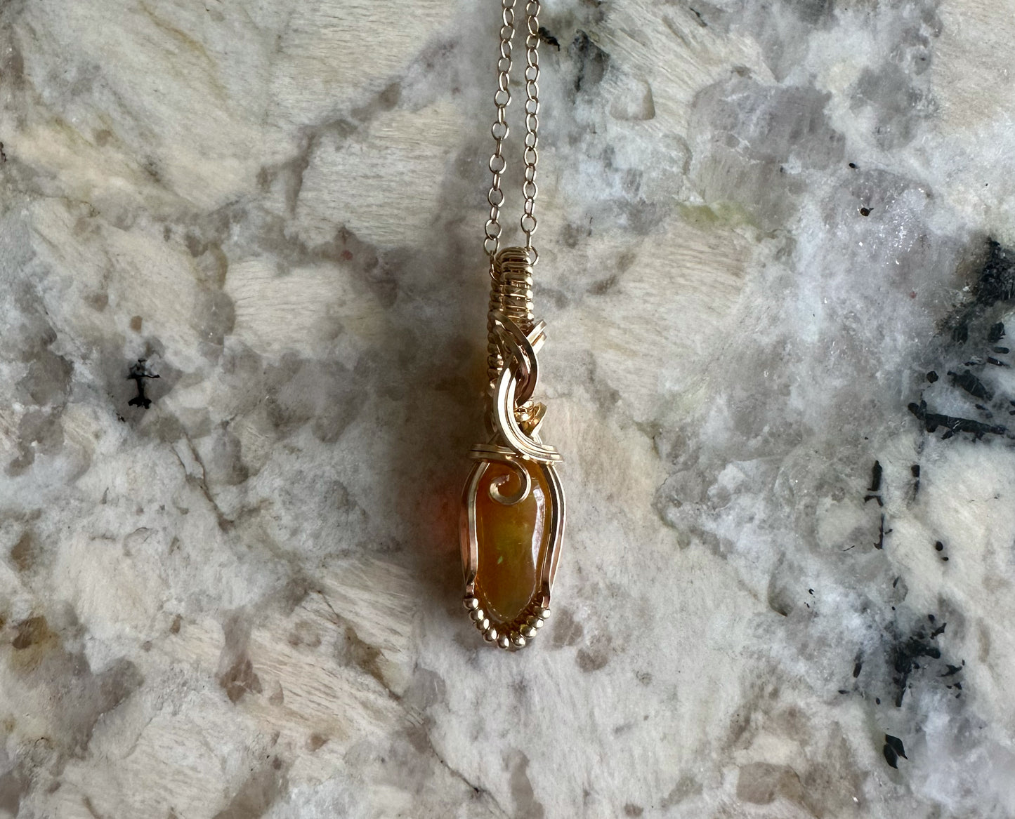 14k Goldfilled Wire-Wrapped Ethiopian Opal Pendant