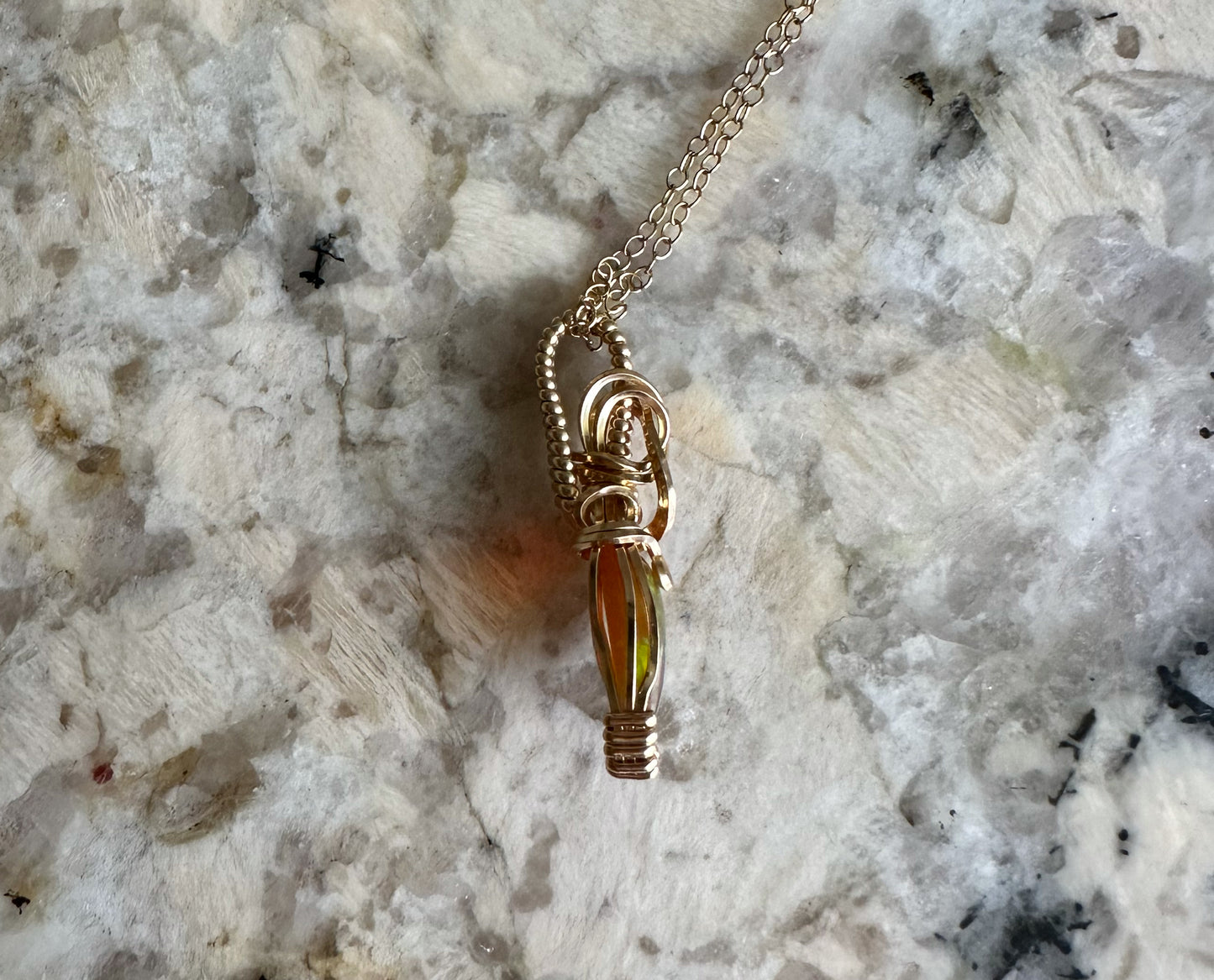 14k Goldfilled Wire-Wrapped Ethiopian Opal Pendant