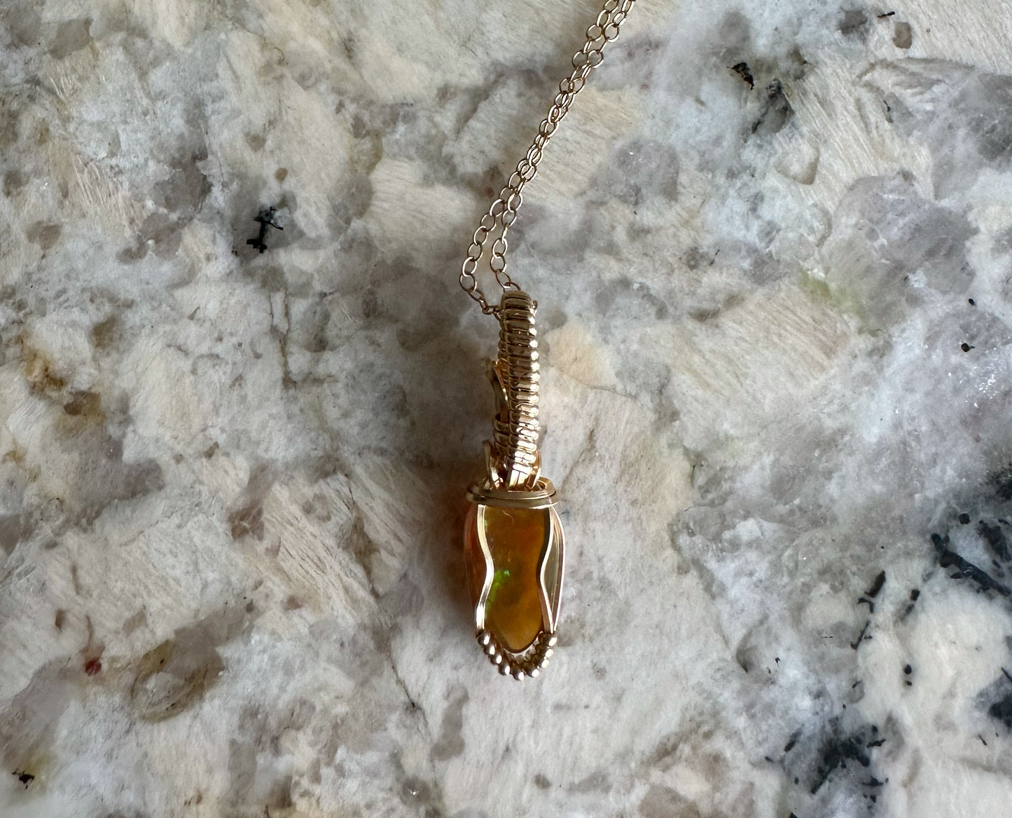 14k Goldfilled Wire-Wrapped Ethiopian Opal Pendant