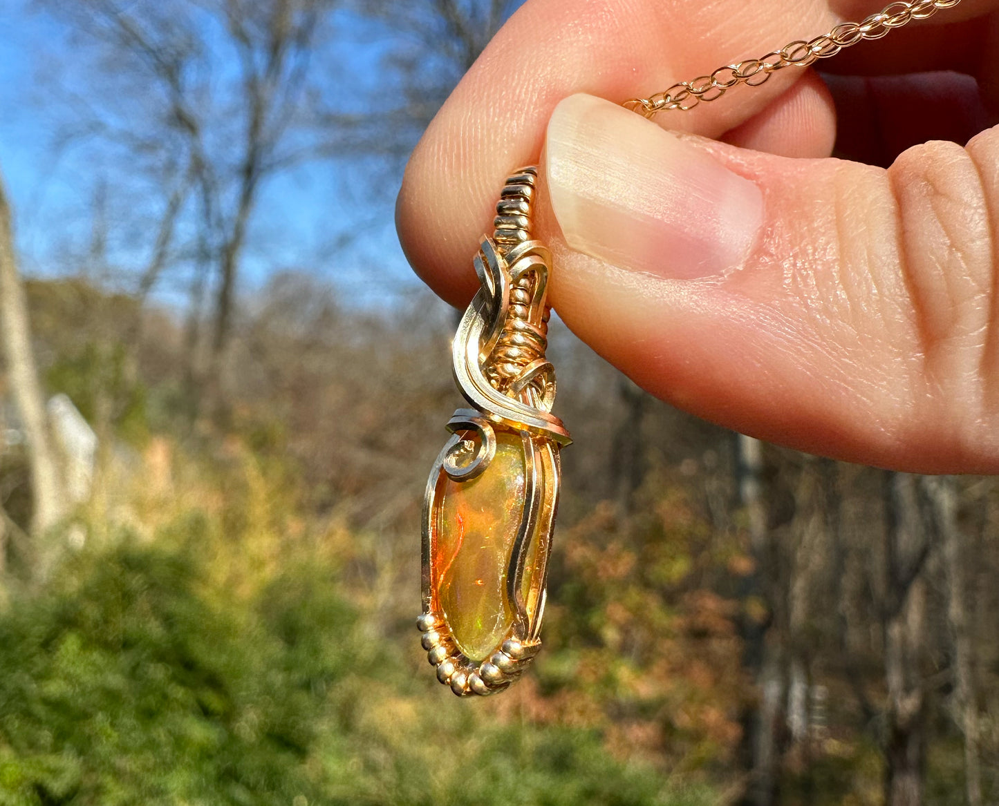 14k Goldfilled Wire-Wrapped Ethiopian Opal Pendant