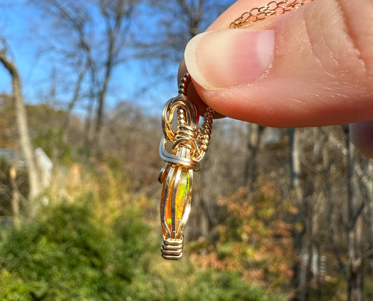 14k Goldfilled Wire-Wrapped Ethiopian Opal Pendant