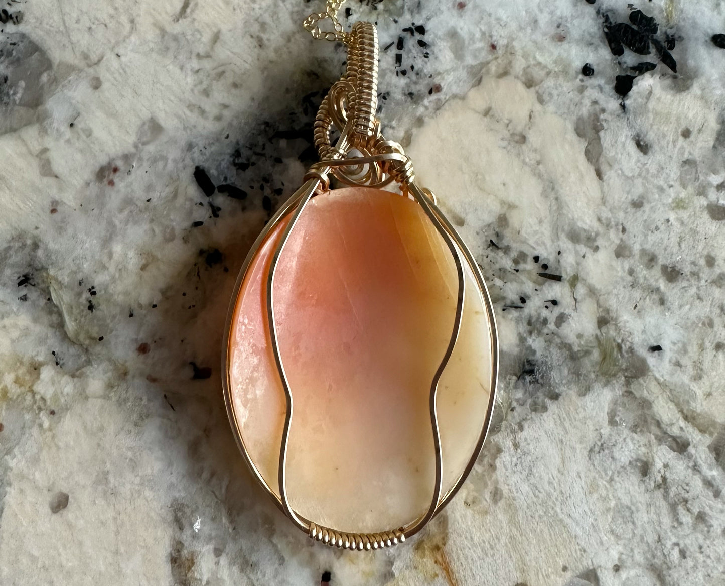 14k Goldfilled Wire-Wrapped Antique Carved Shell Cameo of Goddess Flora