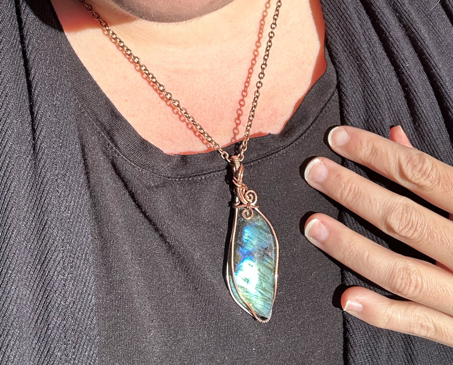 Wire-Wrapped Labradorite Pendant in Copper