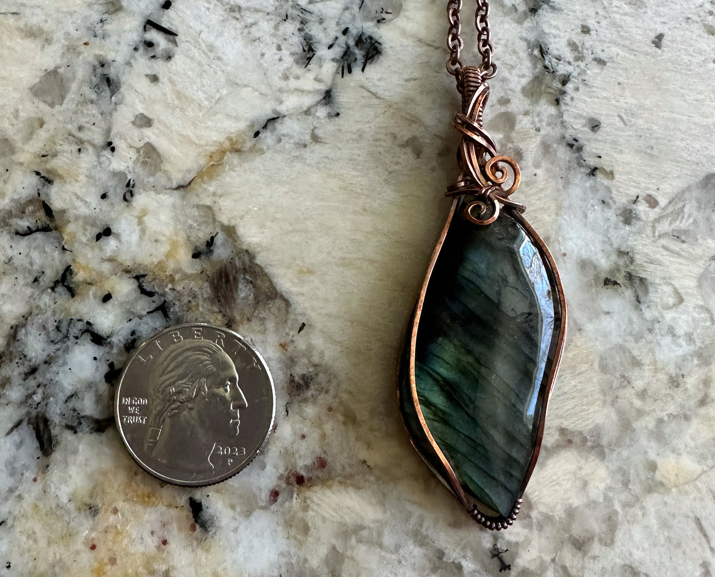 Wire-Wrapped Labradorite Pendant in Copper
