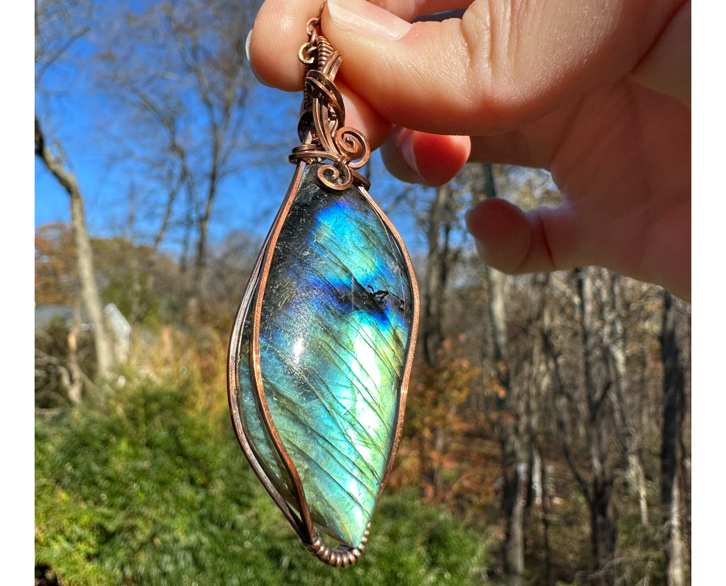 Wire-Wrapped Labradorite Pendant in Copper