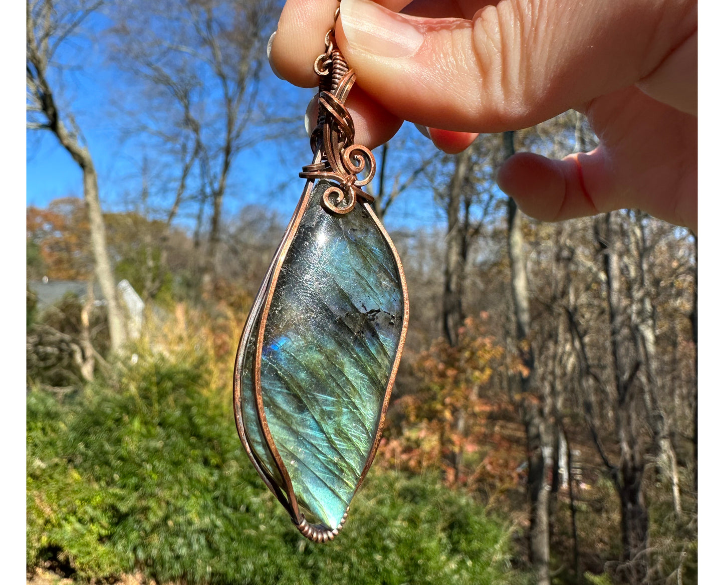 Wire-Wrapped Labradorite Pendant in Copper