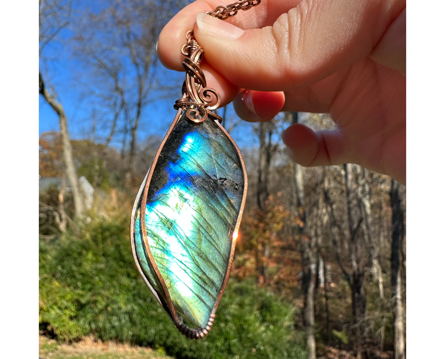 Wire-Wrapped Labradorite Pendant in Copper