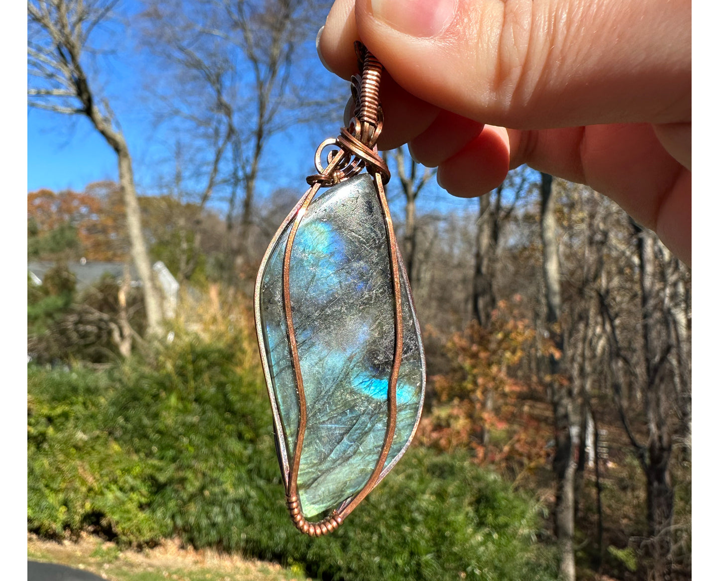 Wire-Wrapped Labradorite Pendant in Copper