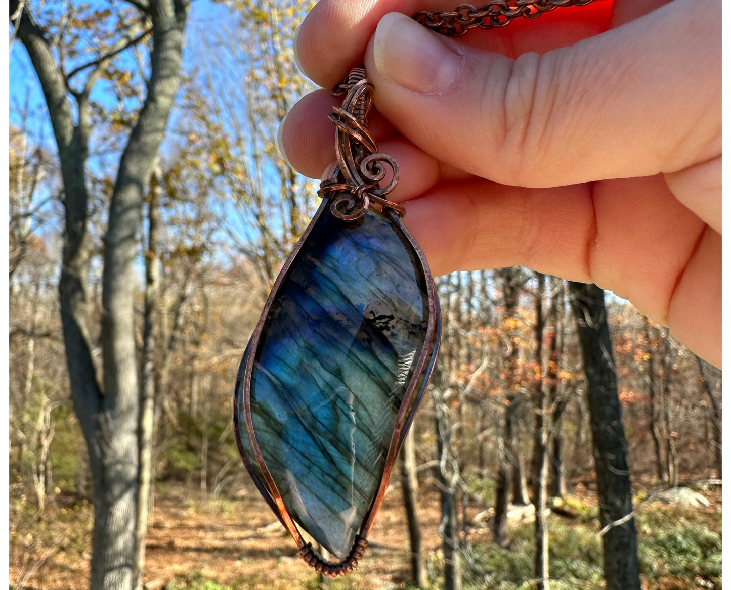 Wire-Wrapped Labradorite Pendant in Copper