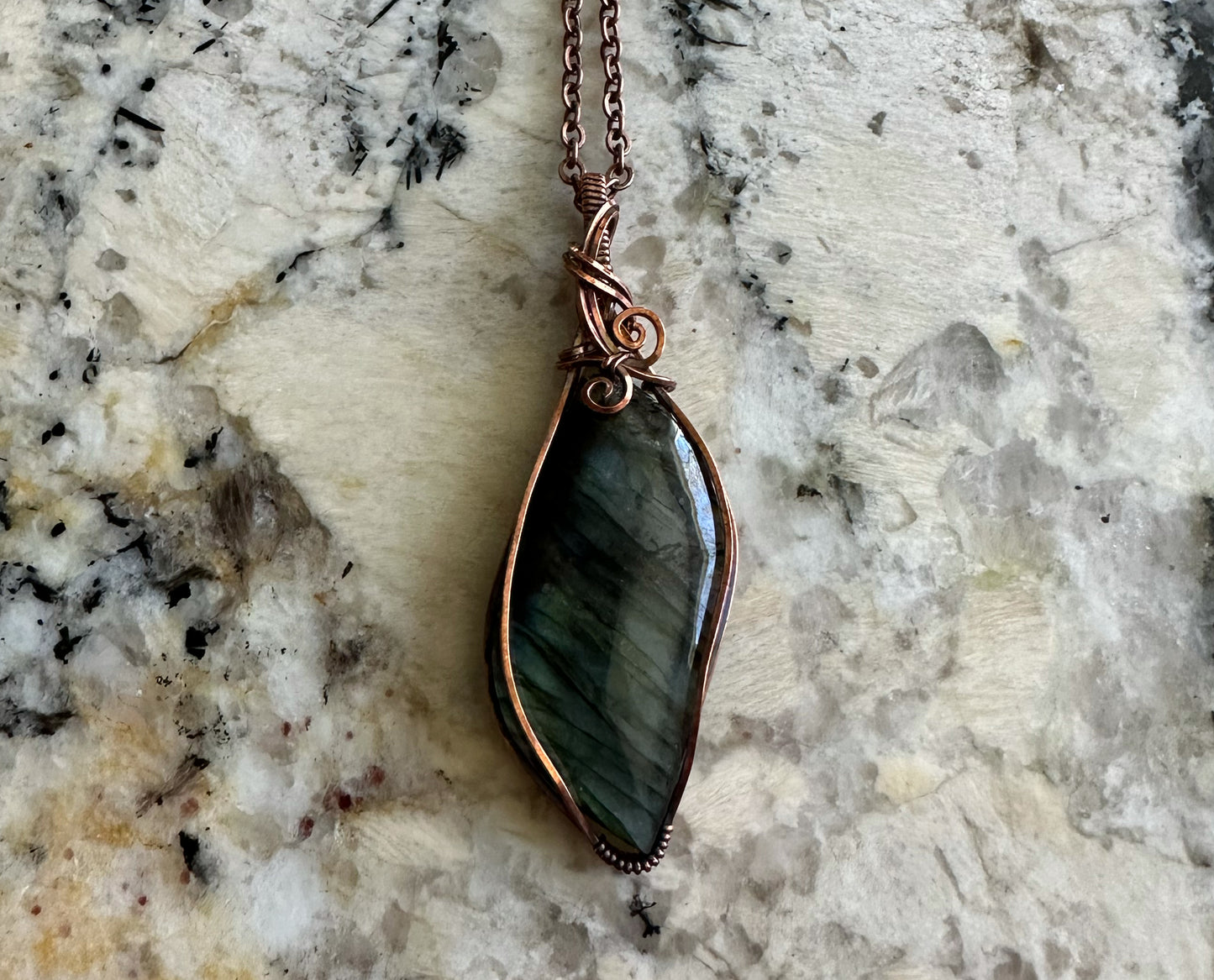 Wire-Wrapped Labradorite Pendant in Copper