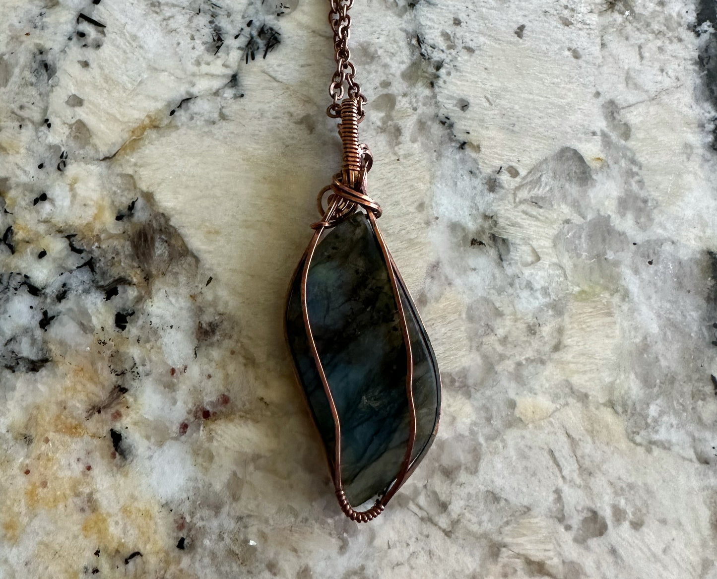 Wire-Wrapped Labradorite Pendant in Copper