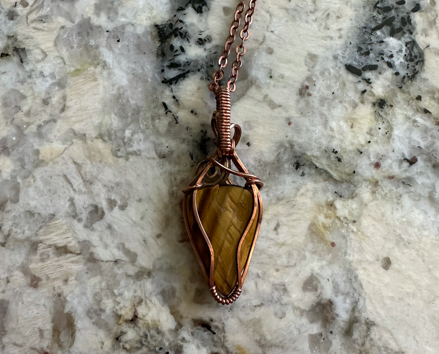 Wire-Wrapped Nellite (Lionskin/Honey Stone) Pendant in Copper