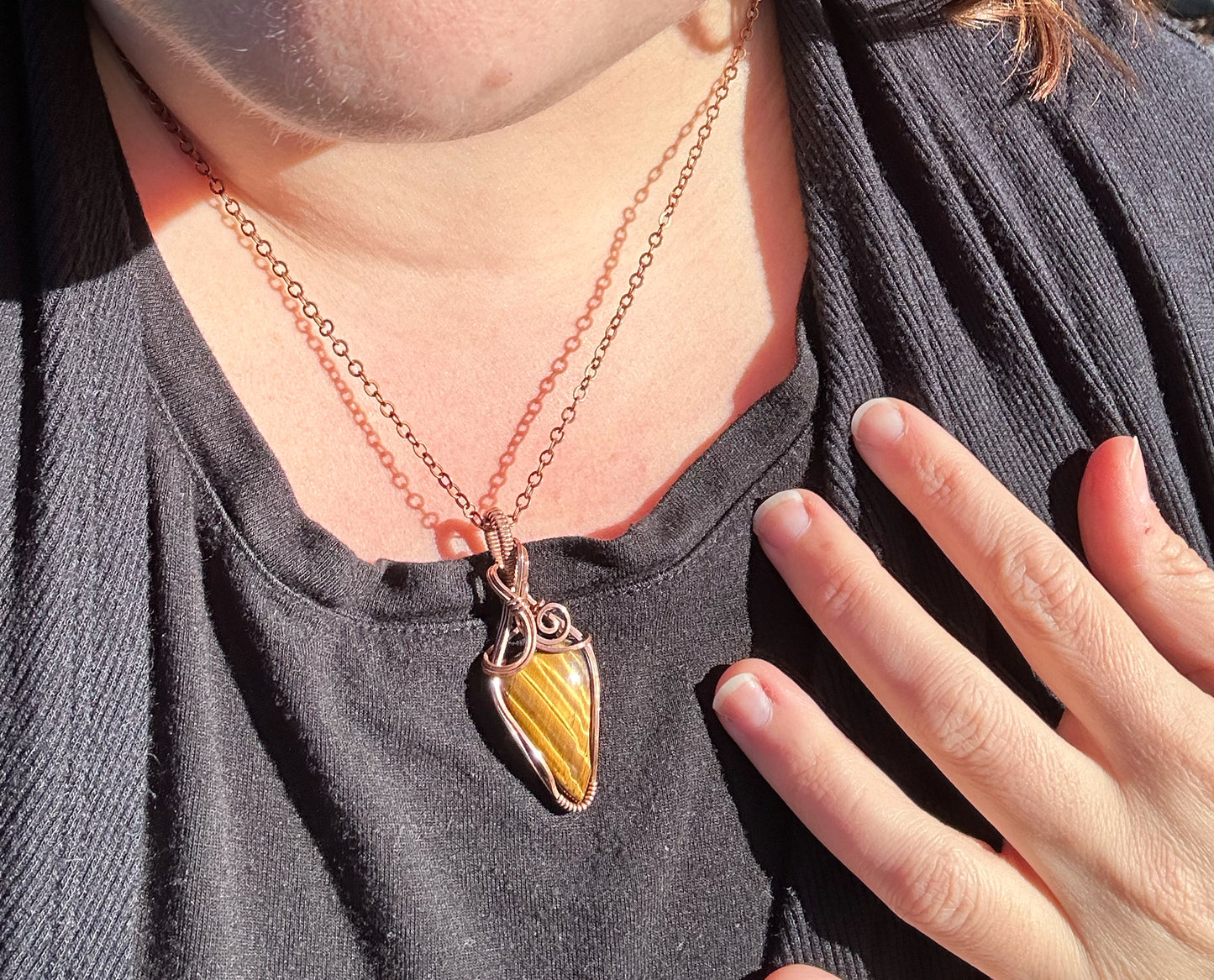 Wire-Wrapped Nellite (Lionskin/Honey Stone) Pendant in Copper