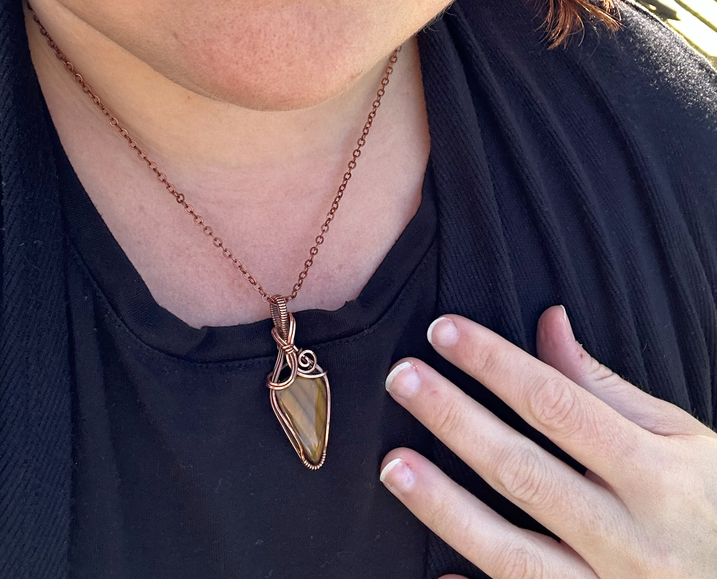 Wire-Wrapped Nellite (Lionskin/Honey Stone) Pendant in Copper