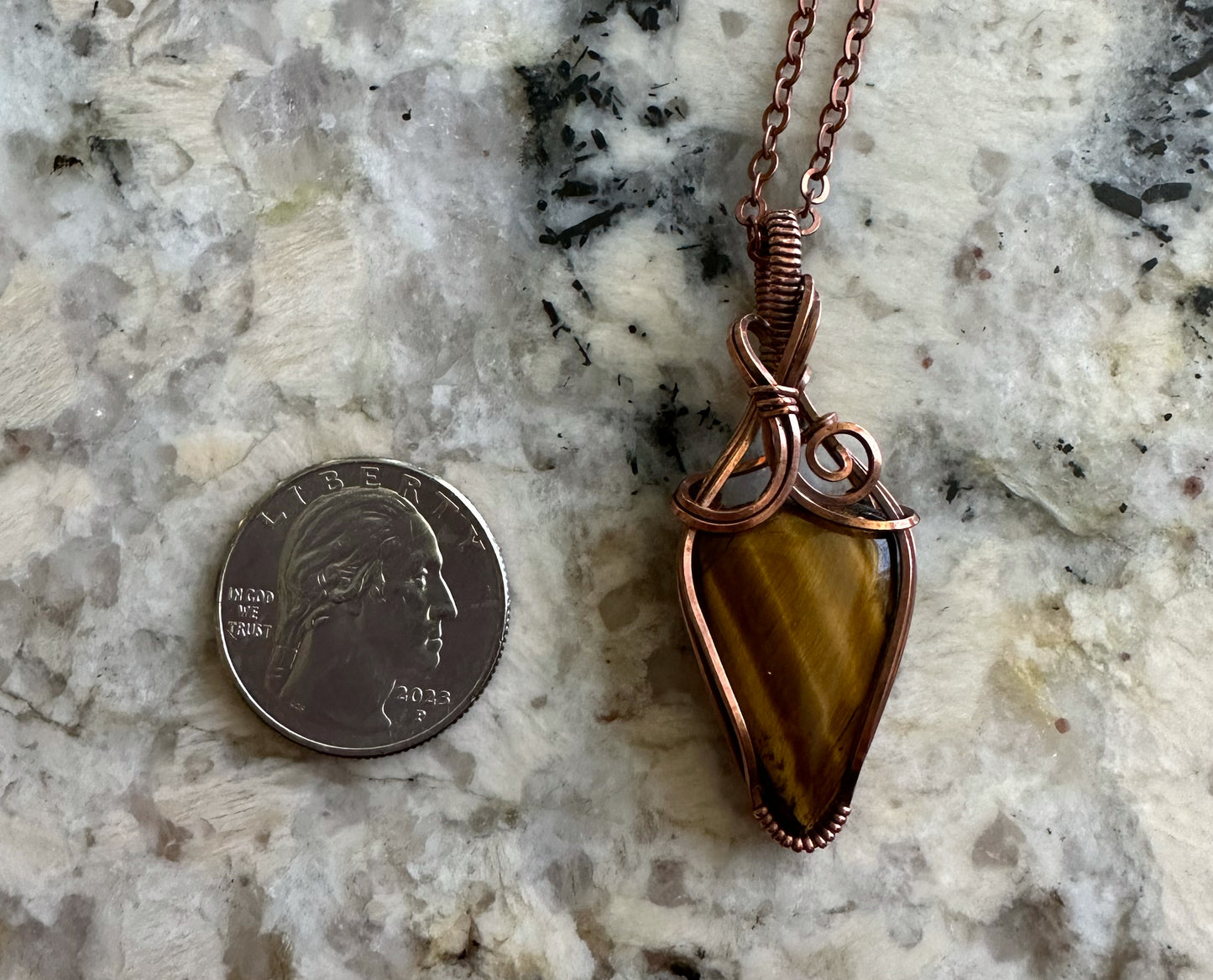 Wire-Wrapped Nellite (Lionskin/Honey Stone) Pendant in Copper