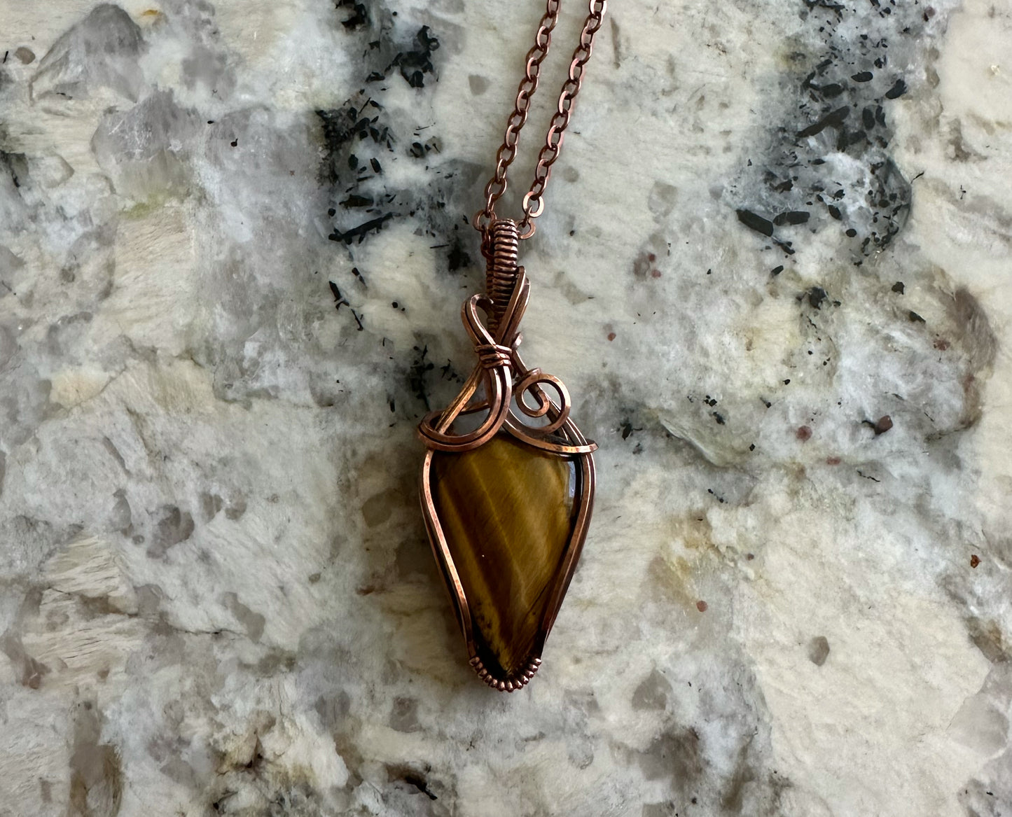 Wire-Wrapped Nellite (Lionskin/Honey Stone) Pendant in Copper