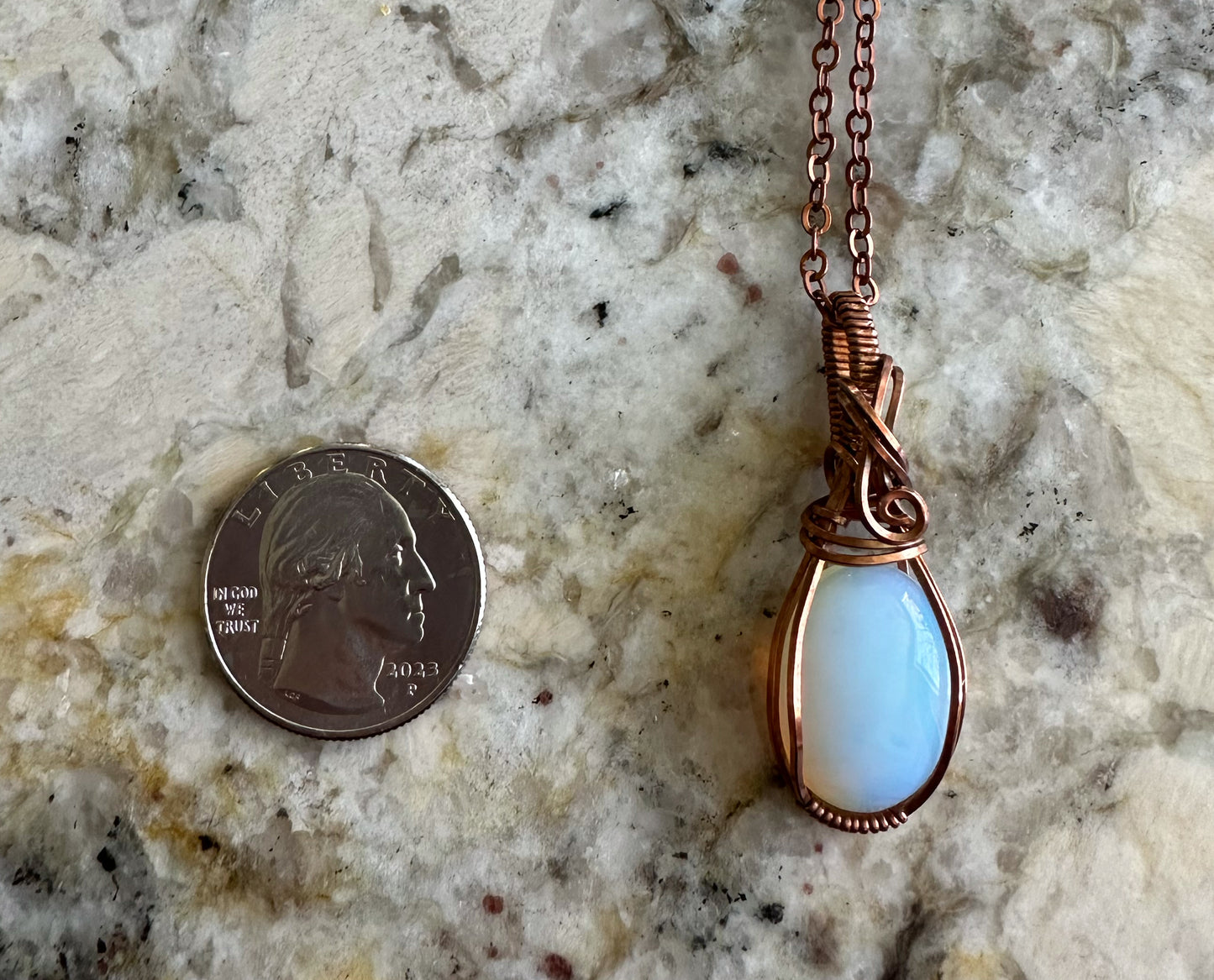 Copper Wire-Wrapped Opalite Glass Pendant