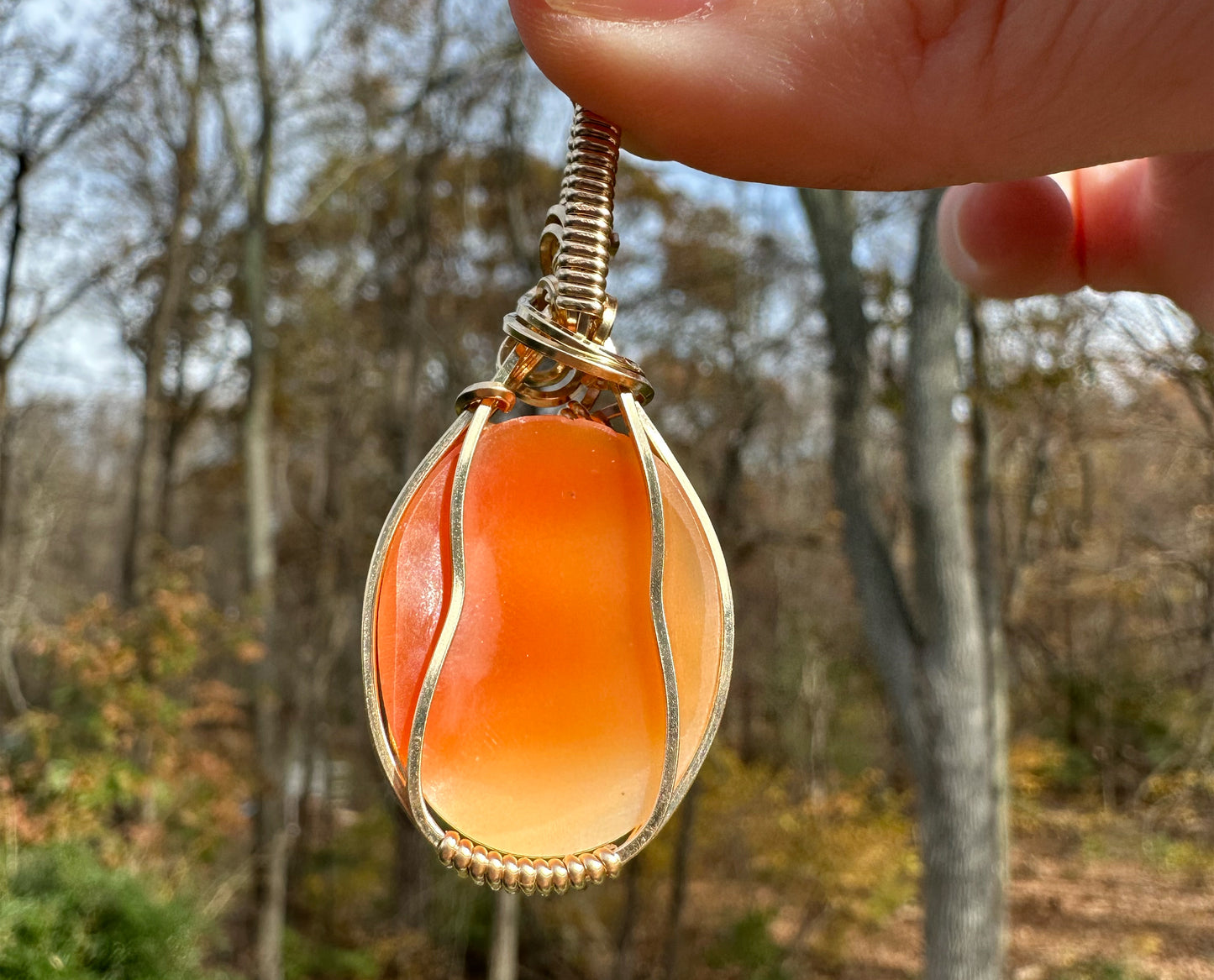 Wire-Wrapped Small Vintage Carved Shell Cameo of Woman Pendant in 14k Goldfilled Wire