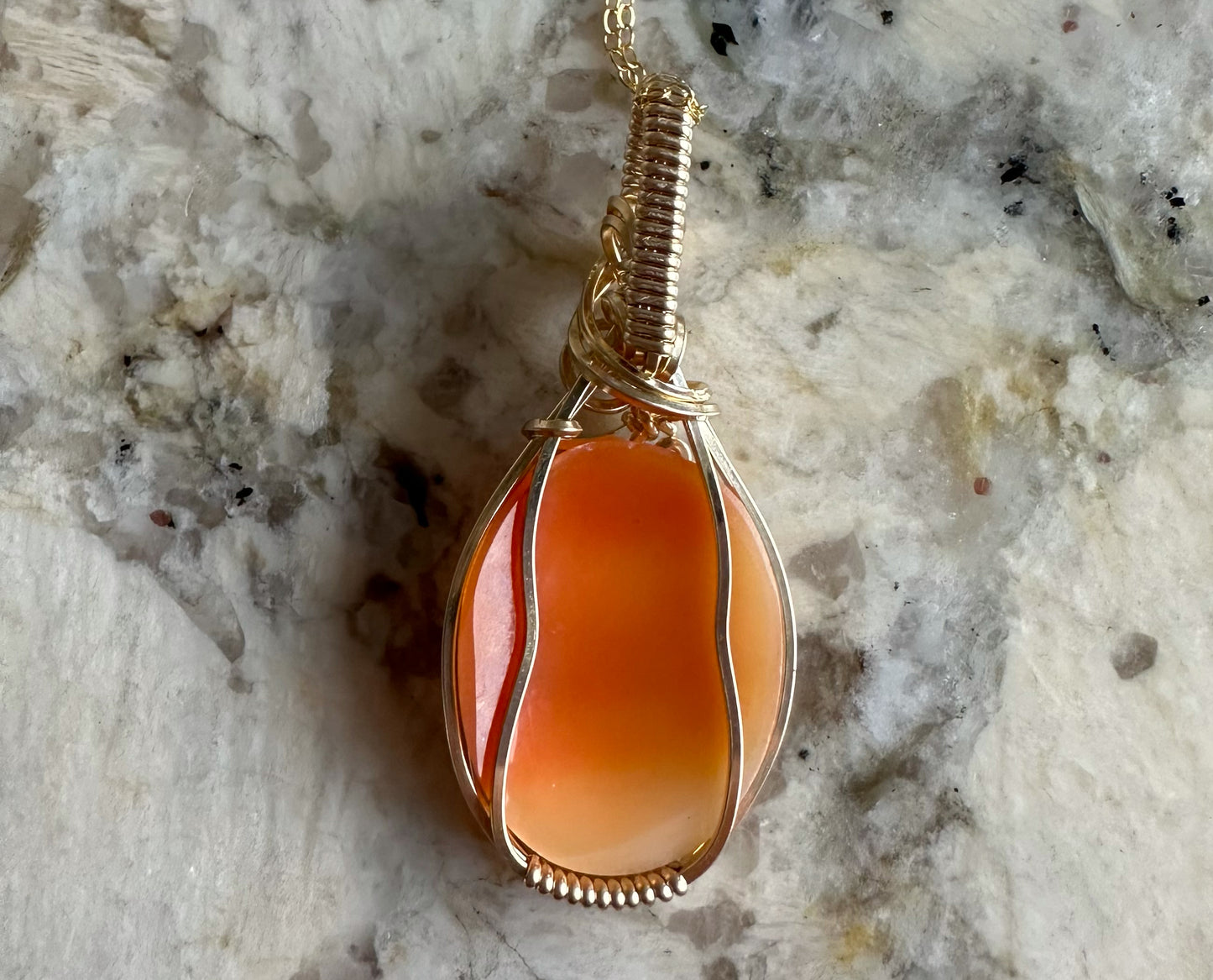 Wire-Wrapped Small Vintage Carved Shell Cameo of Woman Pendant in 14k Goldfilled Wire
