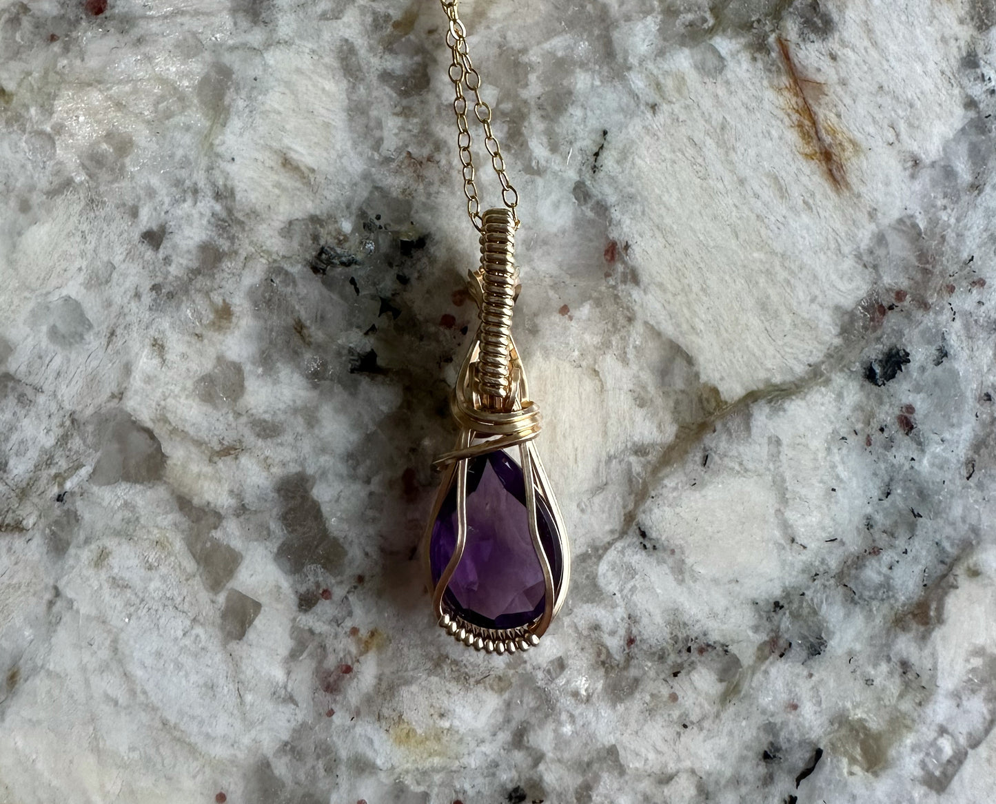 Wire-Wrapped Rosecut Amethyst Pendant in 14k Goldfill