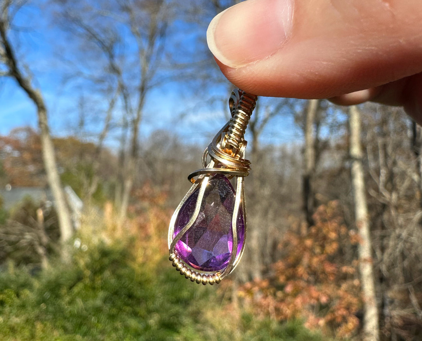 Wire-Wrapped Rosecut Amethyst Pendant in 14k Goldfill