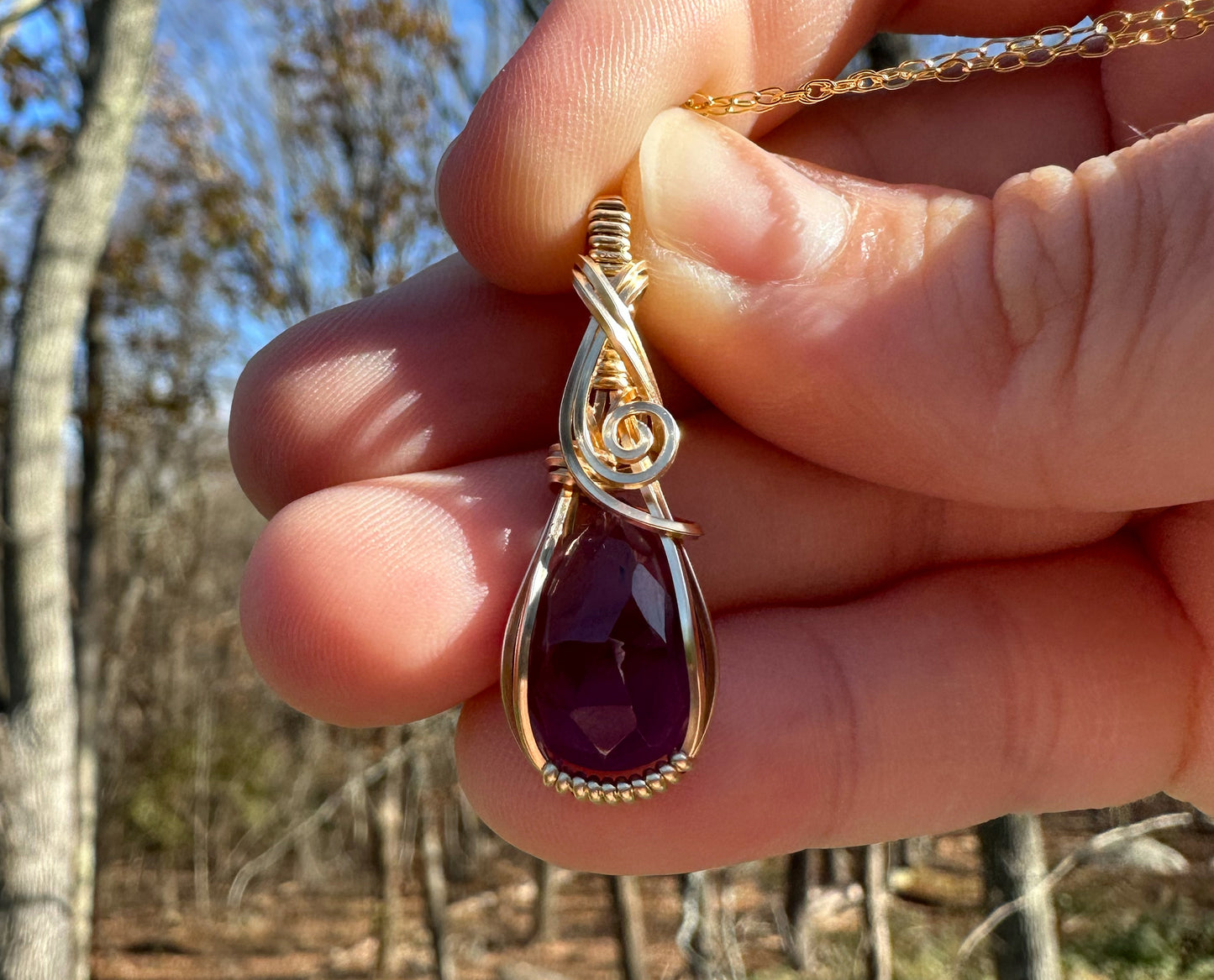 Wire-Wrapped Rosecut Amethyst Pendant in 14k Goldfill