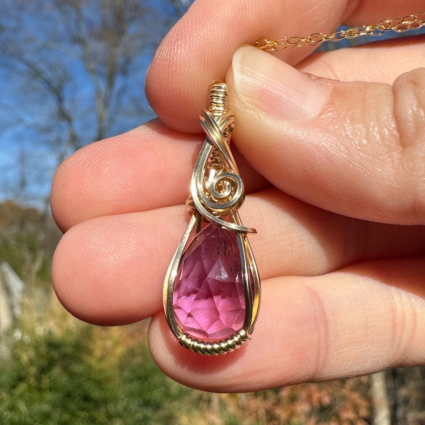 Wire-Wrapped Rosecut Amethyst Pendant in 14k Goldfill