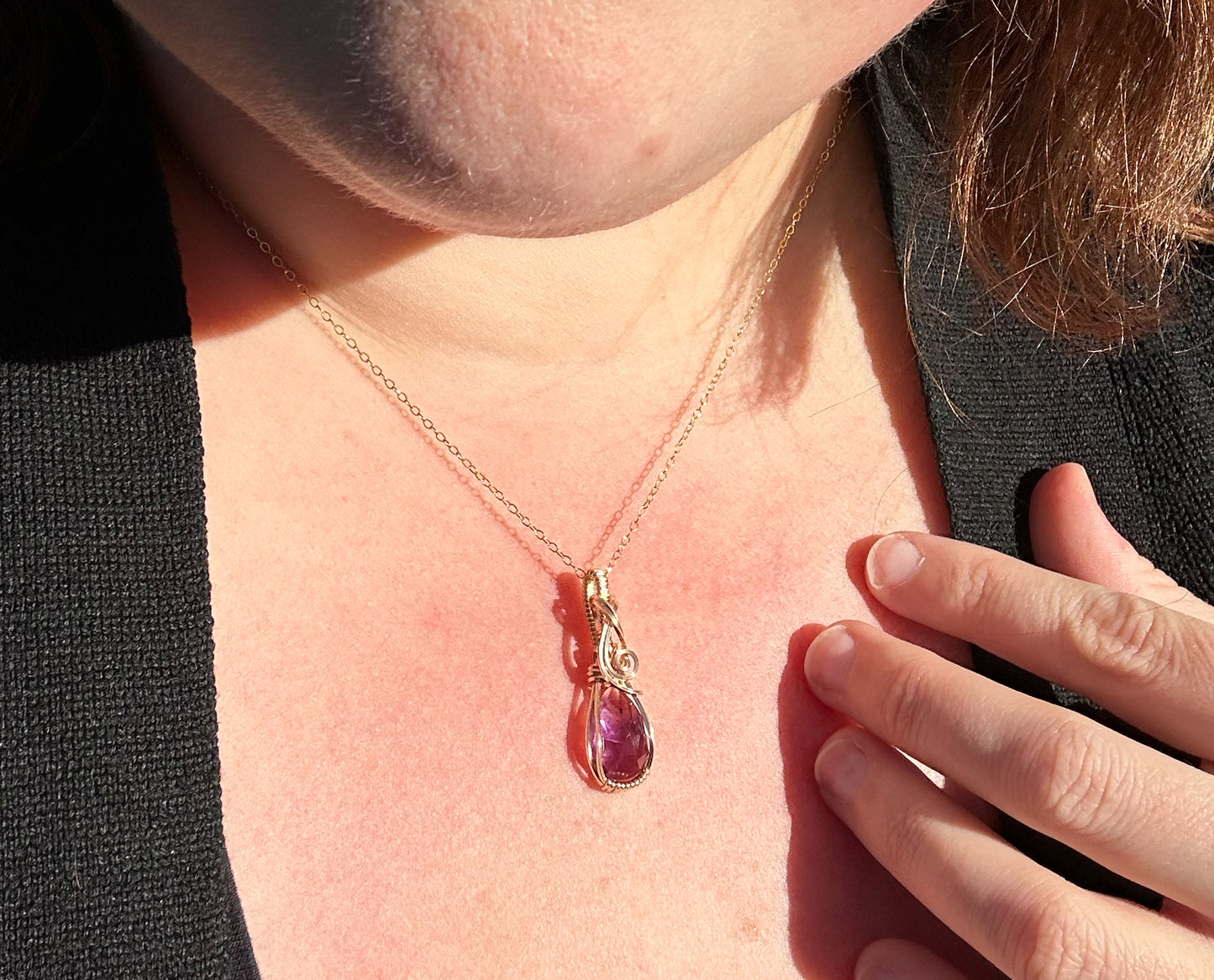 Wire-Wrapped Rosecut Amethyst Pendant in 14k Goldfill