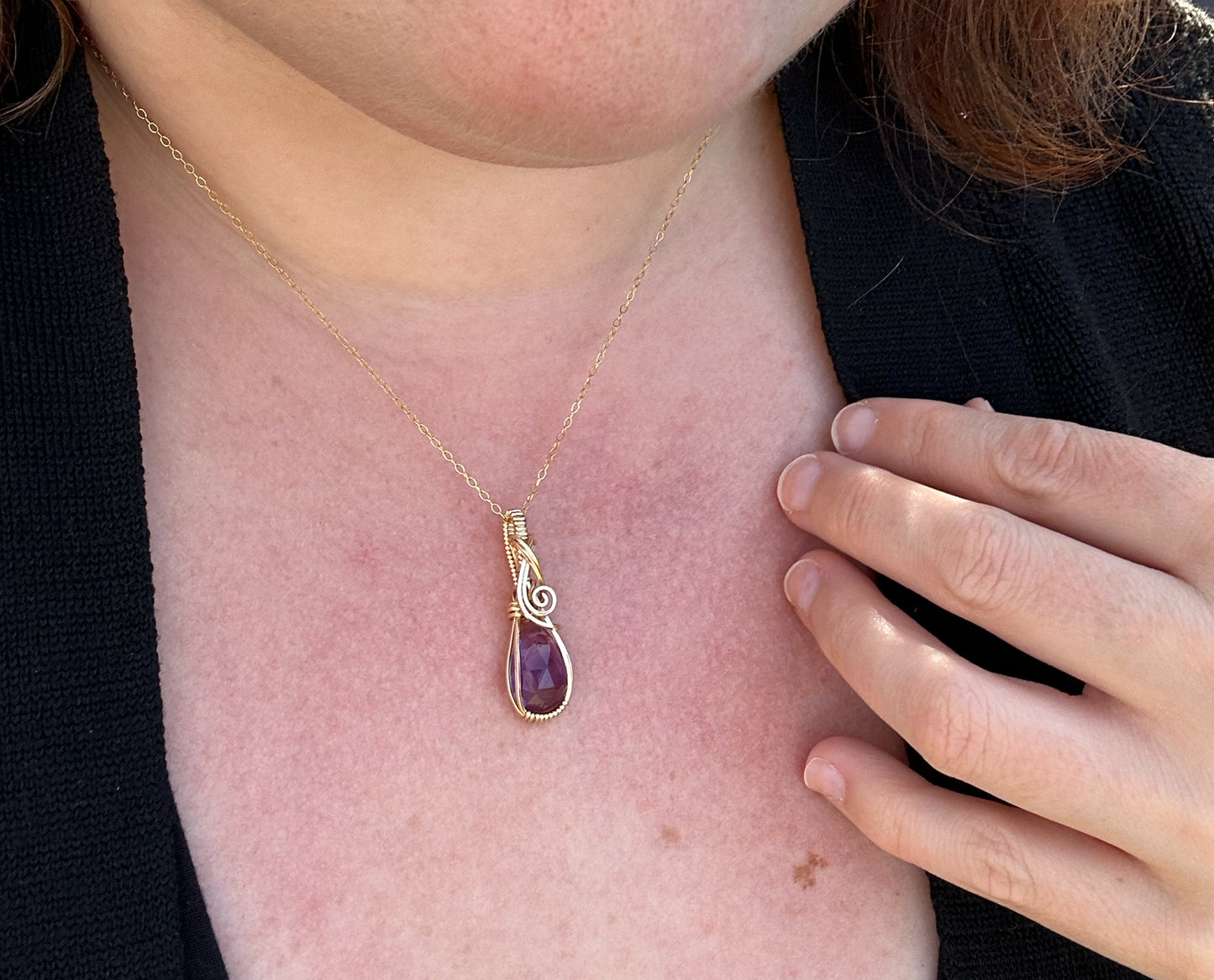 Wire-Wrapped Rosecut Amethyst Pendant in 14k Goldfill