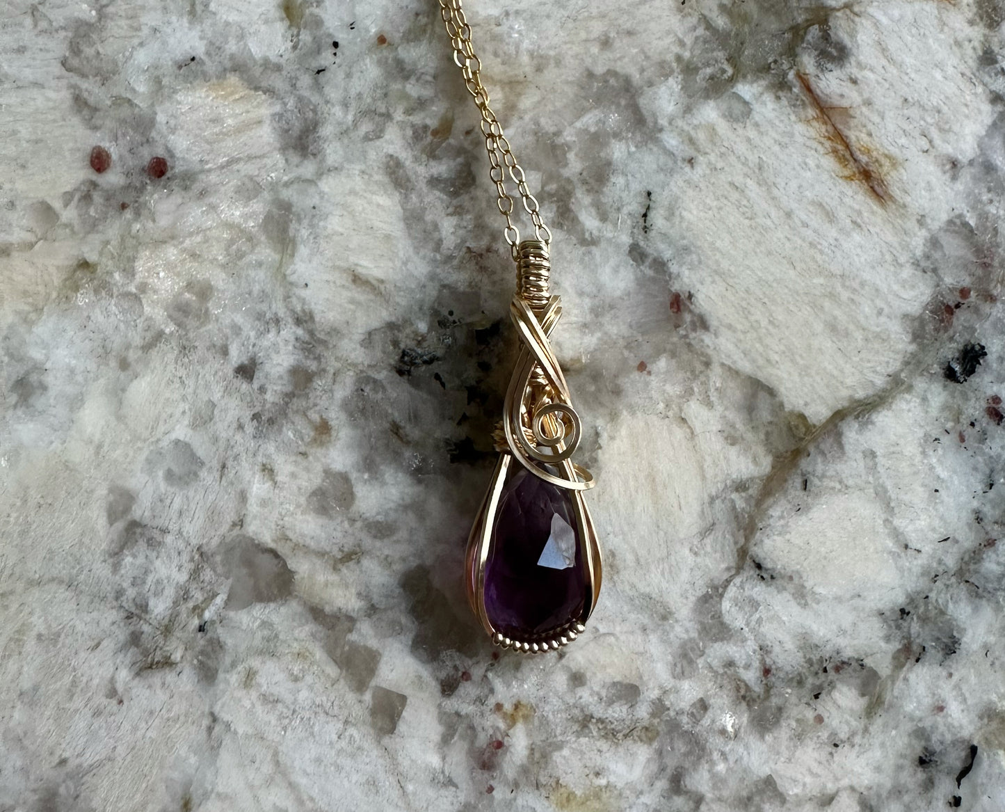 Wire-Wrapped Rosecut Amethyst Pendant in 14k Goldfill