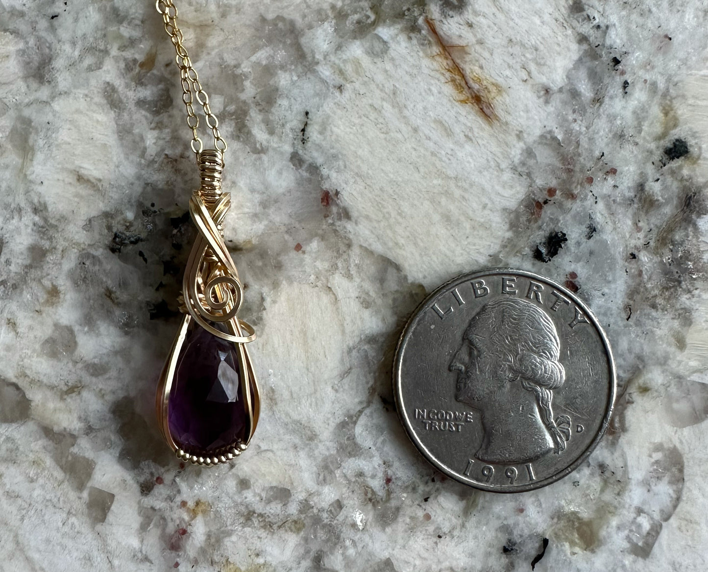 Wire-Wrapped Rosecut Amethyst Pendant in 14k Goldfill