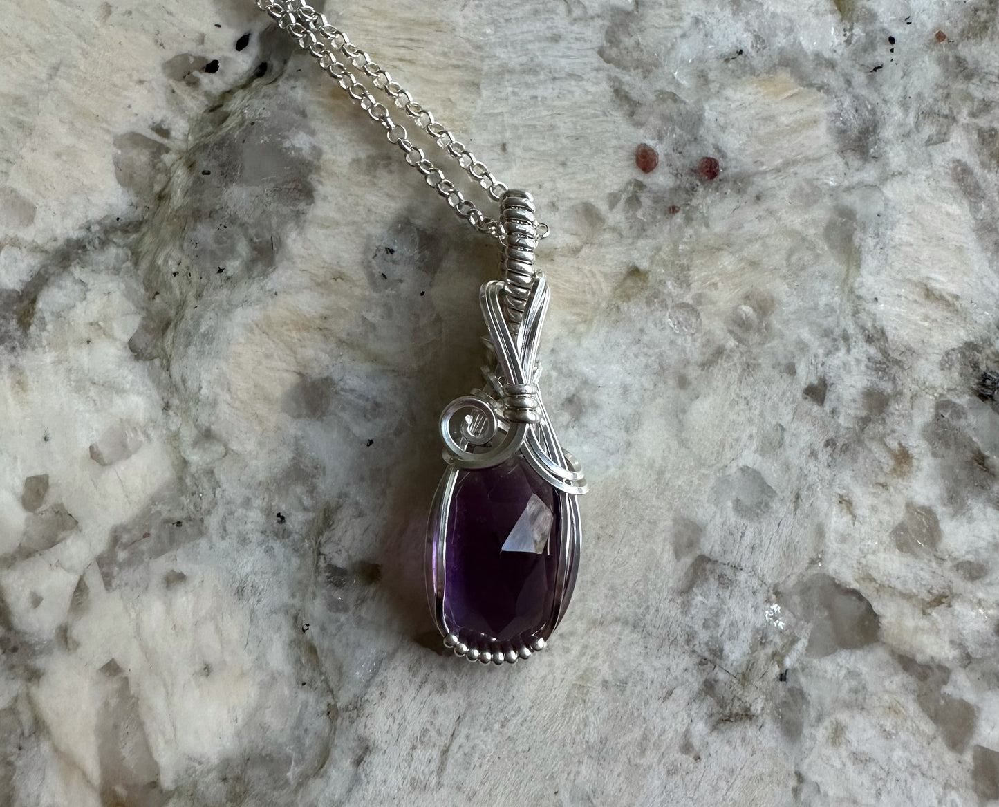 Wire-Wrapped Rosecut Amethyst Pendant in Sterling Silver