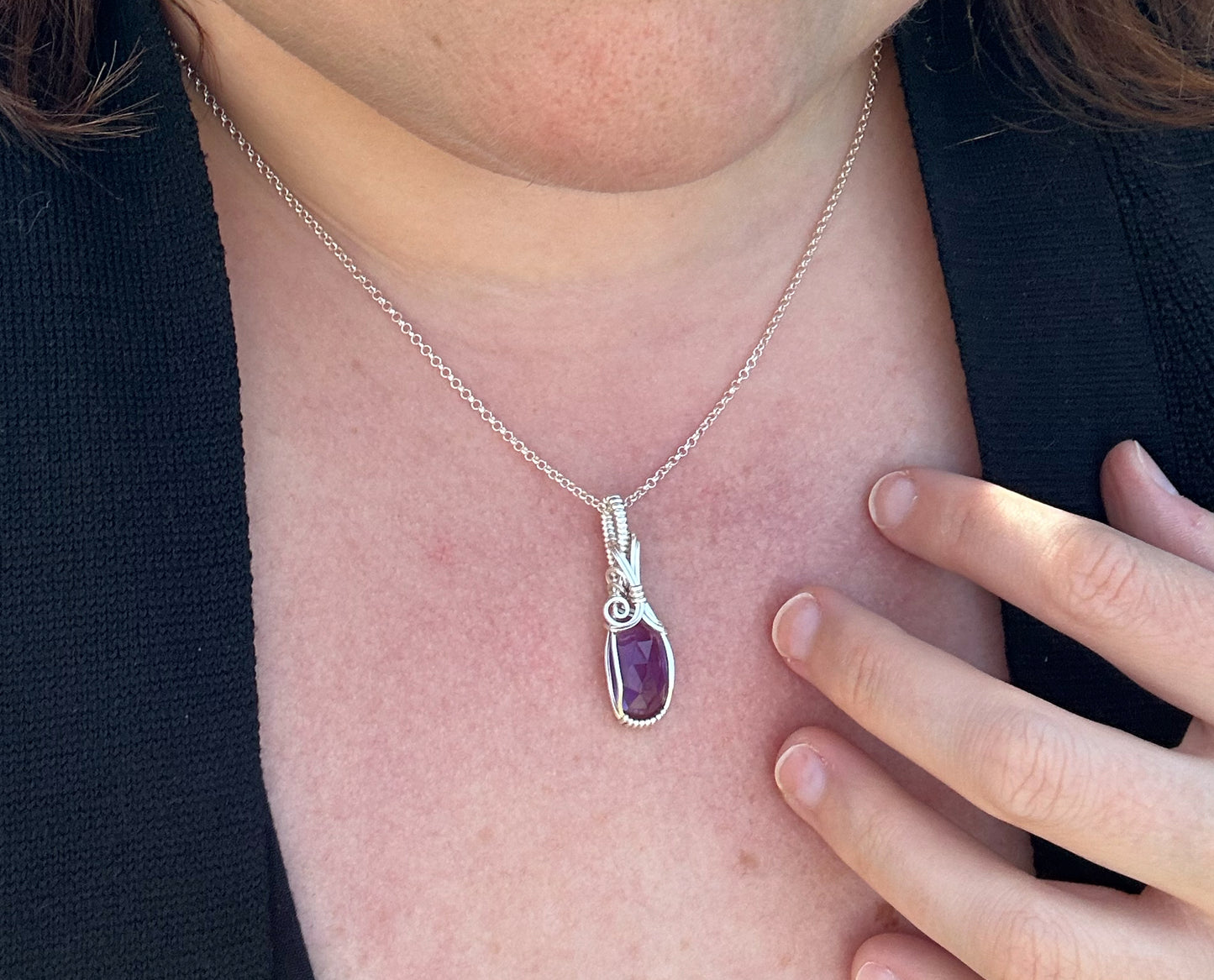 Wire-Wrapped Rosecut Amethyst Pendant in Sterling Silver