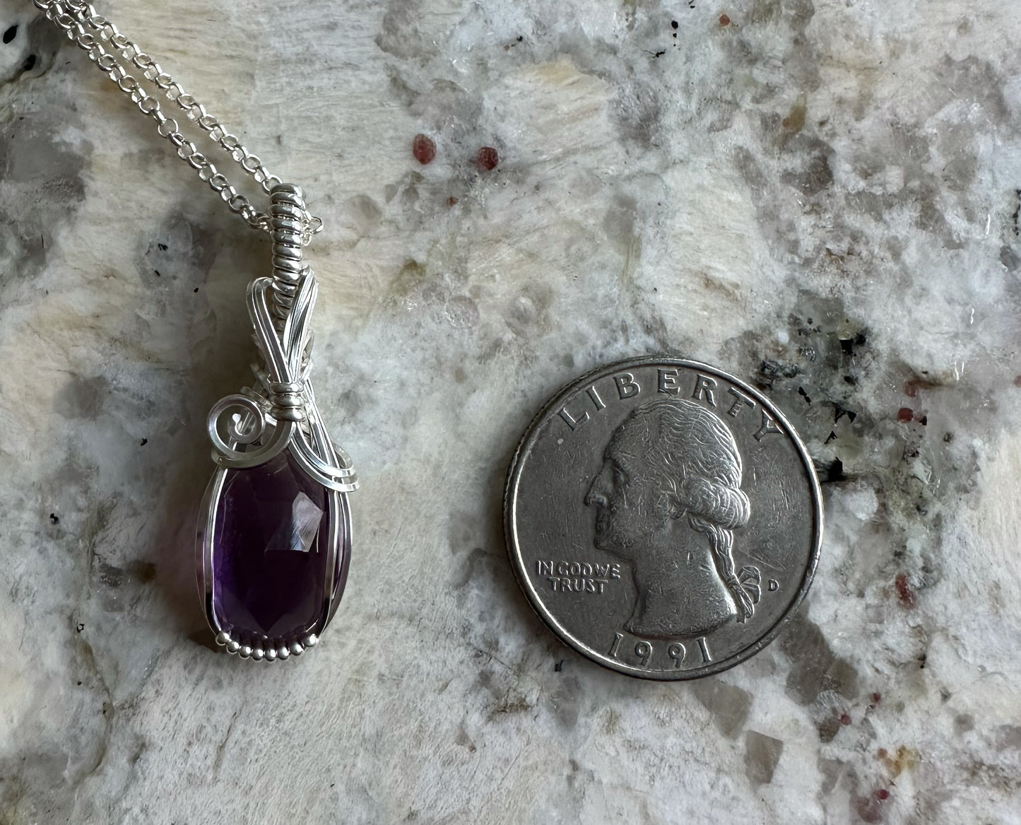 Wire-Wrapped Rosecut Amethyst Pendant in Sterling Silver
