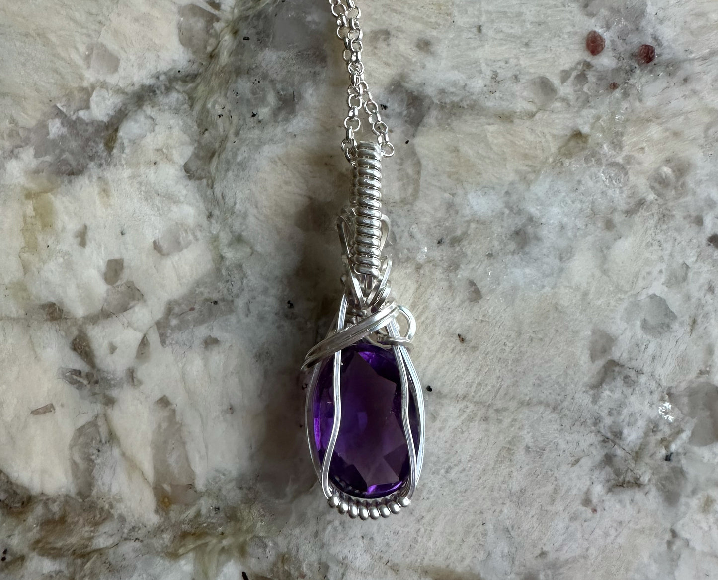 Wire-Wrapped Rosecut Amethyst Pendant in Sterling Silver