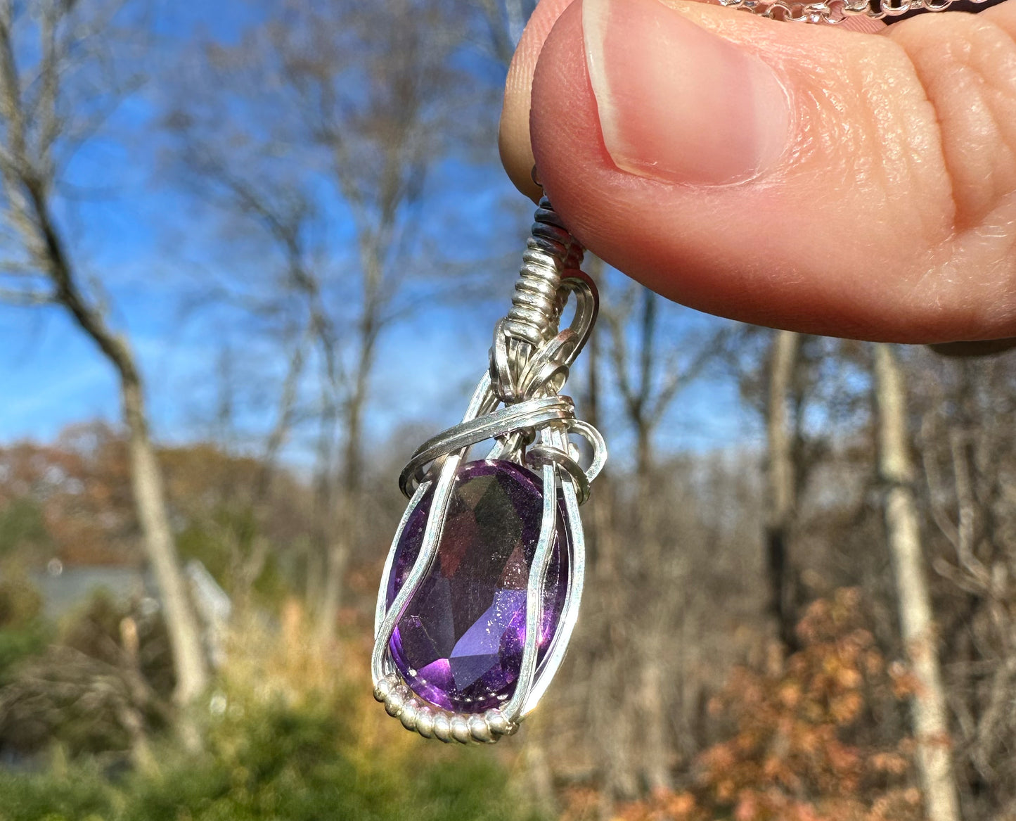 Wire-Wrapped Rosecut Amethyst Pendant in Sterling Silver