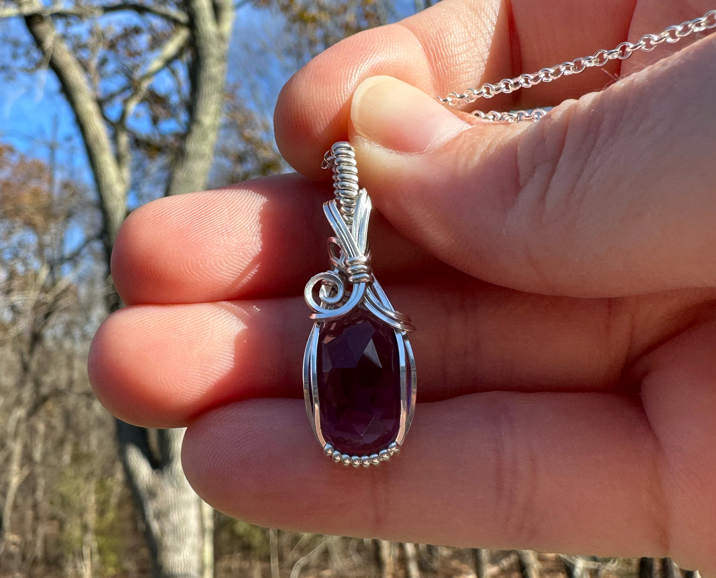 Wire-Wrapped Rosecut Amethyst Pendant in Sterling Silver