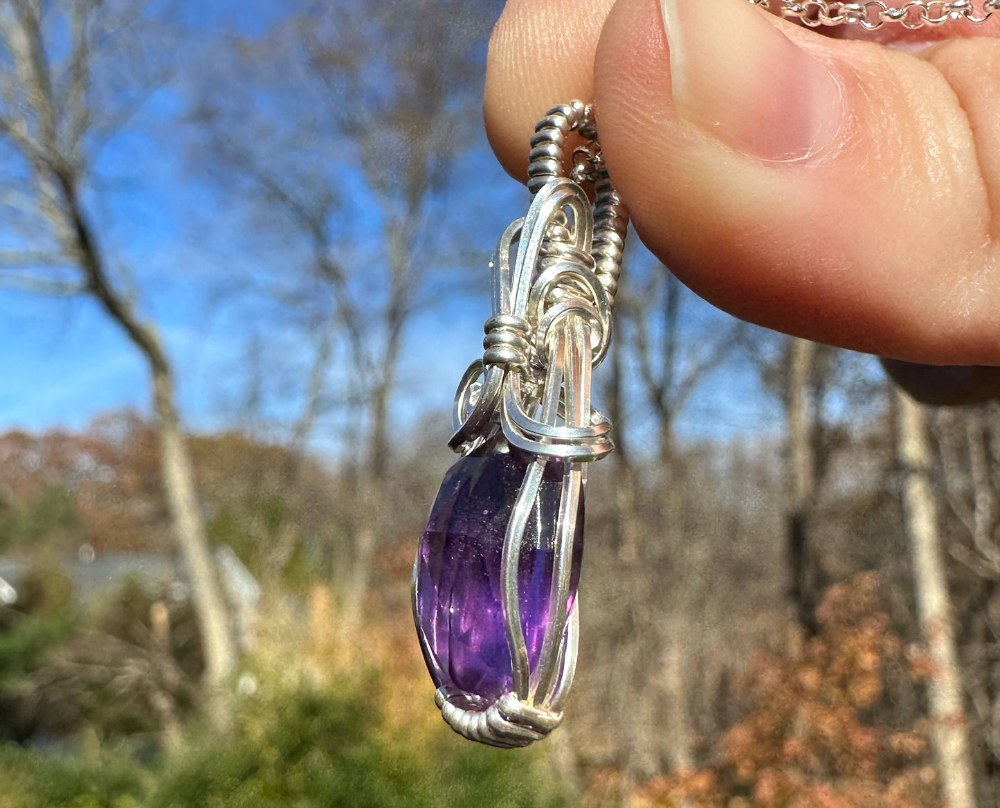 Wire-Wrapped Rosecut Amethyst Pendant in Sterling Silver