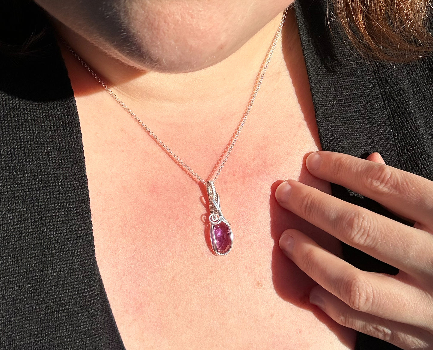 Wire-Wrapped Rosecut Amethyst Pendant in Sterling Silver