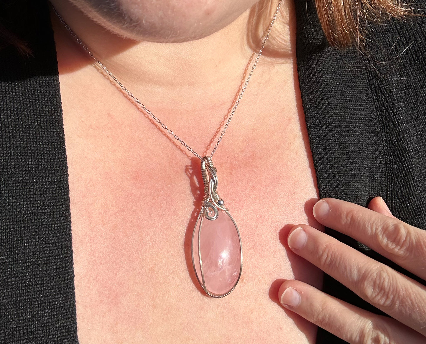 Wire-Wrapped Rose Quartz Pendant in Sterling Silver