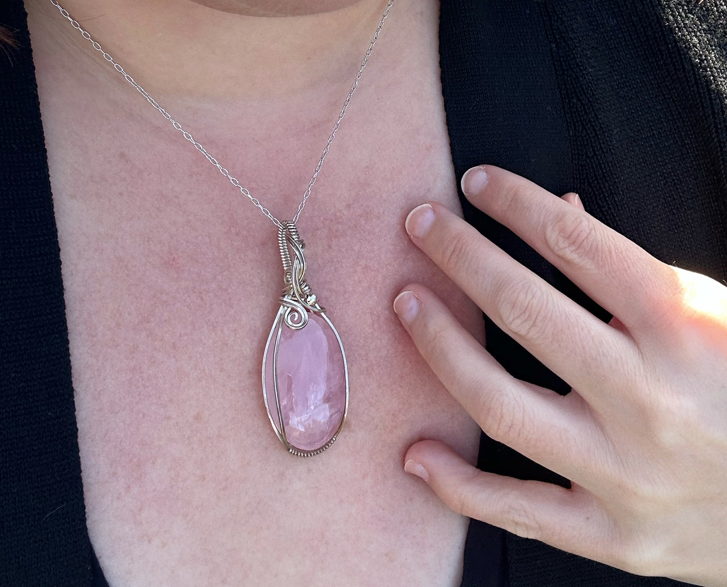 Wire-Wrapped Rose Quartz Pendant in Sterling Silver
