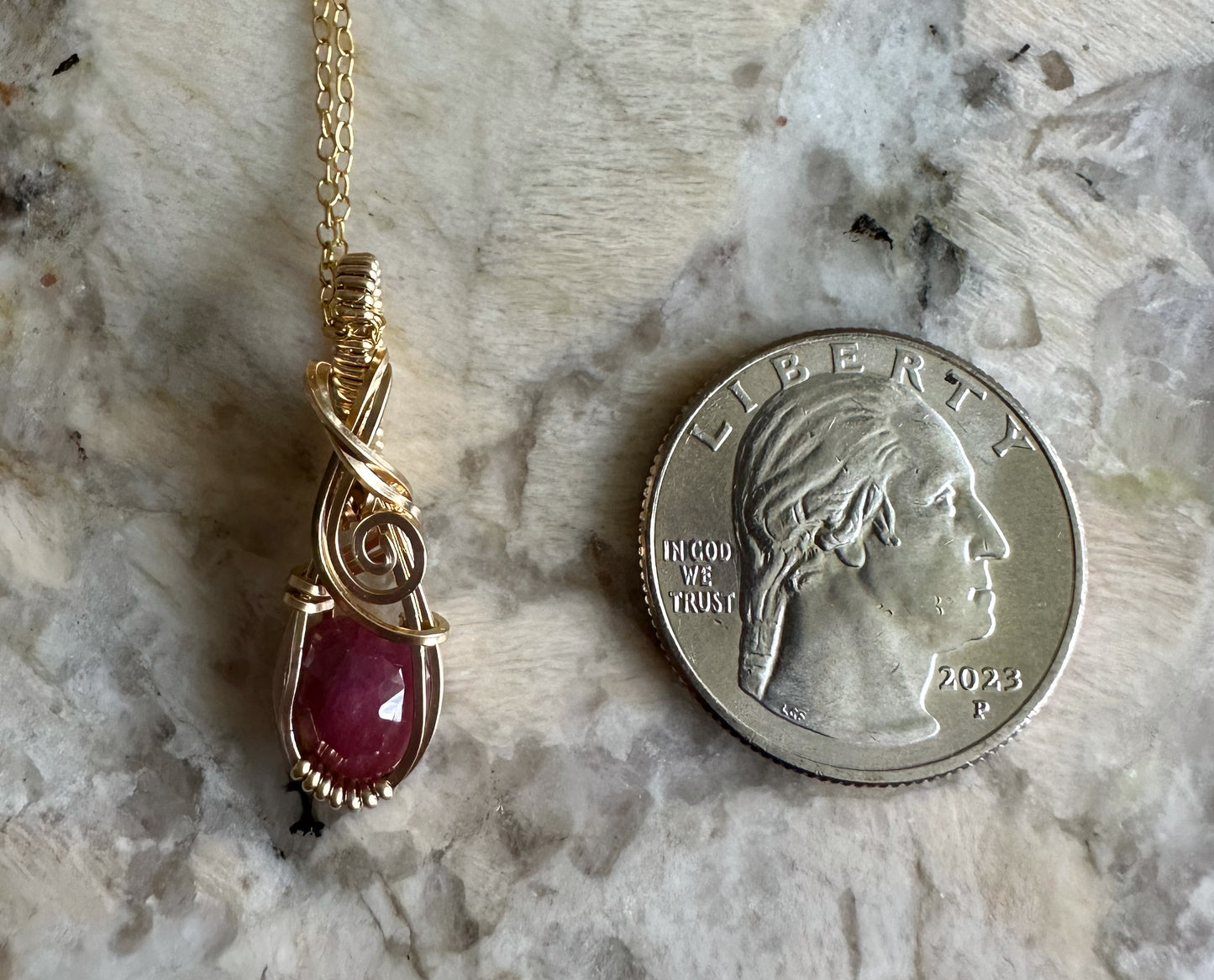 14k Goldfilled Wire-Wrapped Rosecut Ruby Pendant
