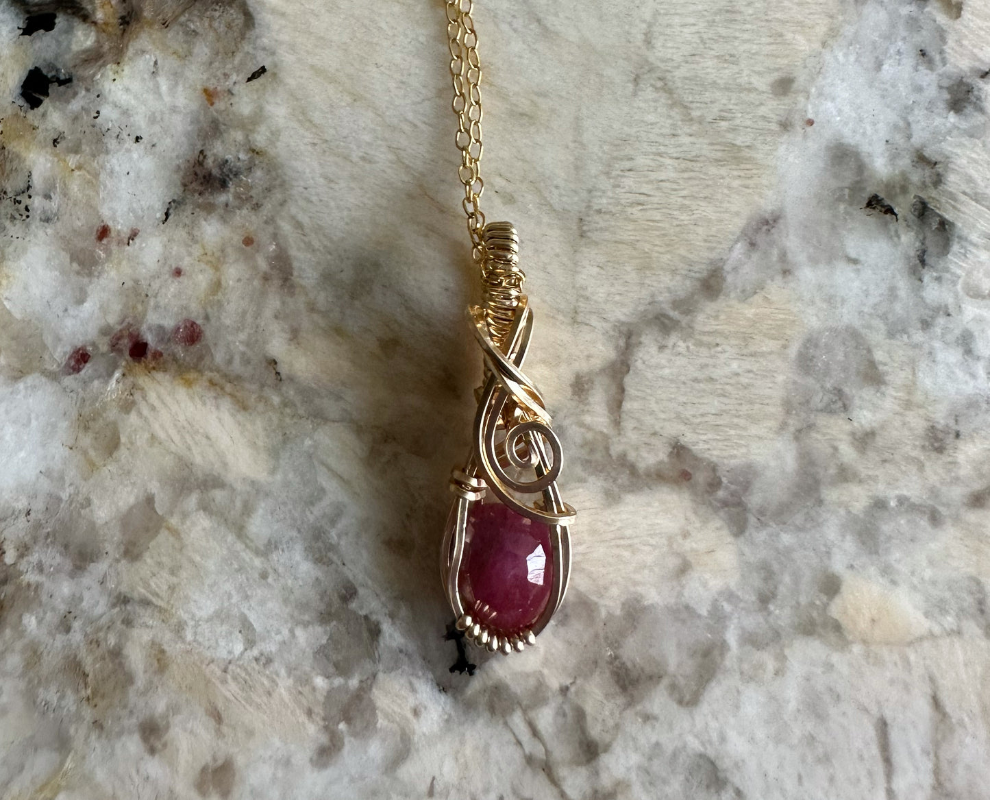 14k Goldfilled Wire-Wrapped Rosecut Ruby Pendant