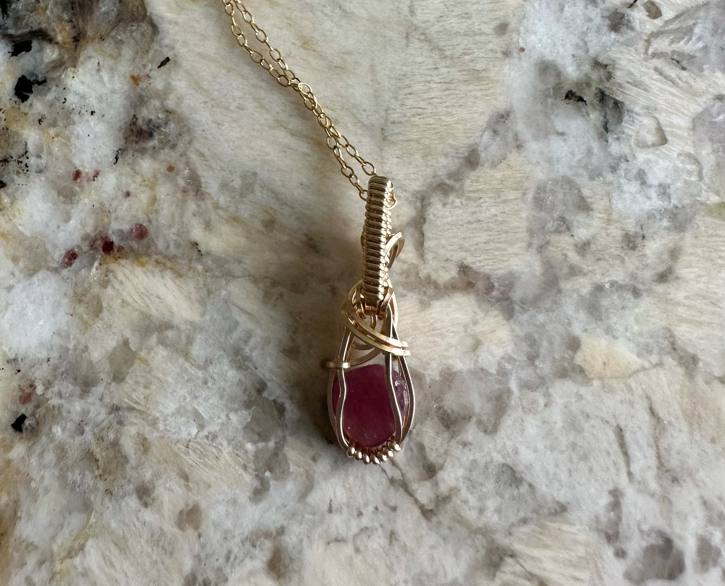 14k Goldfilled Wire-Wrapped Rosecut Ruby Pendant